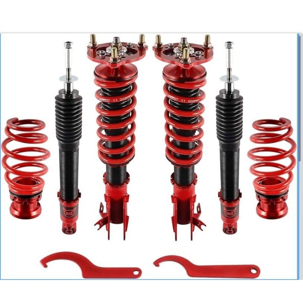 Adjustable Coilover Shock Strut‎ Kit Set 4 Red 1-3in Drop Front Rear Suspension